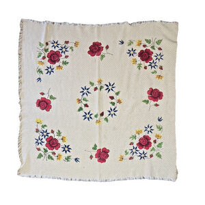 Vintage Floral Tapestry Hand Painted Textile Tablecloth Blanket Quilt Knit Roses